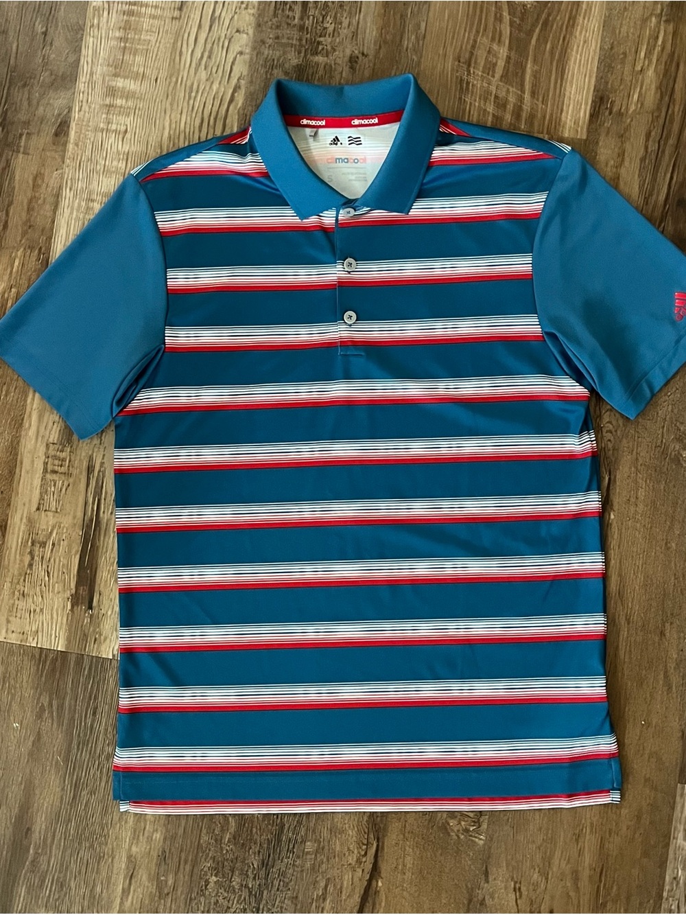 adidas Teal, Red & White Striped Polo